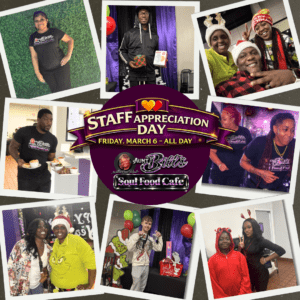 Aunt Bill’s Soul Food Cafe staff appreciation day in Katy TX March 6