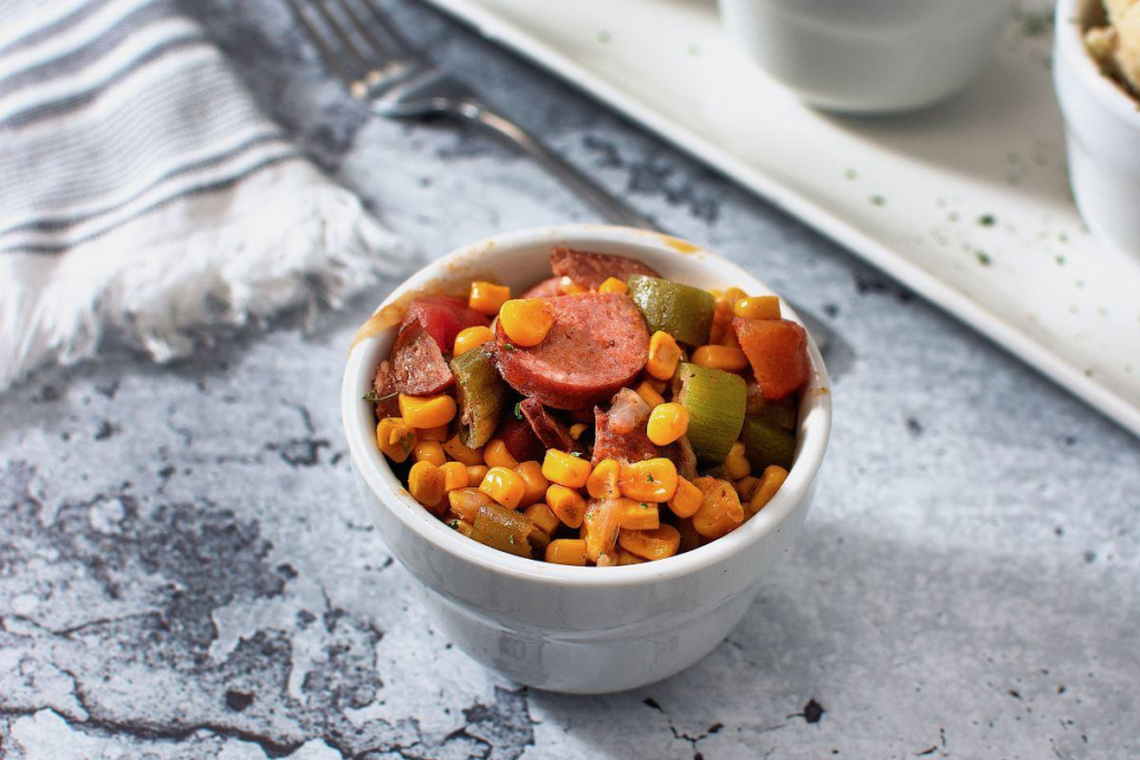 Corn and Okra Succotash (Contains Pork)